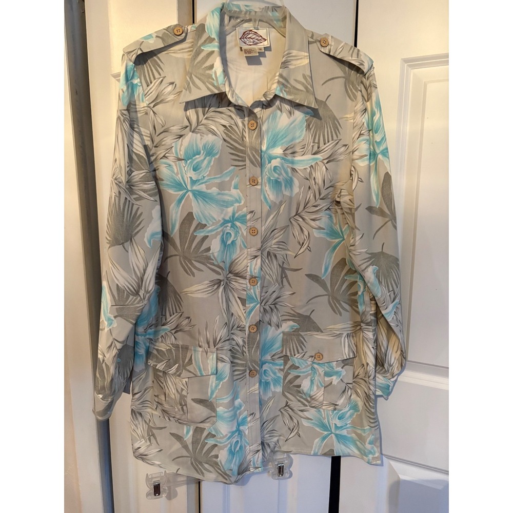 Natural Elements by‎ Diane Gilman Silk Sage Green Safari Jacket Size 14